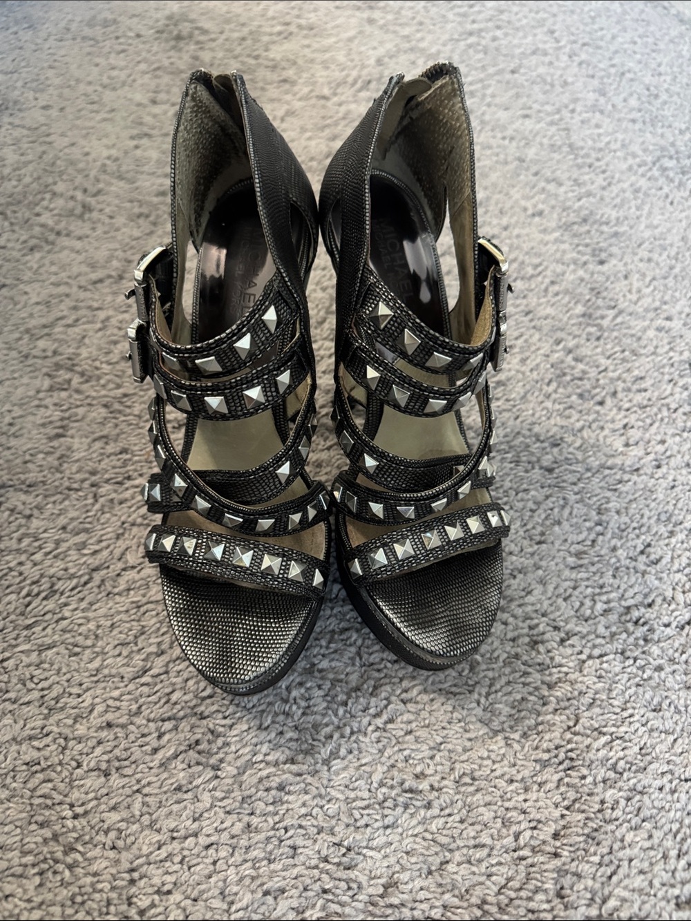 Michael Kors gunmetal grey Studded Strappy High Heel Sandals